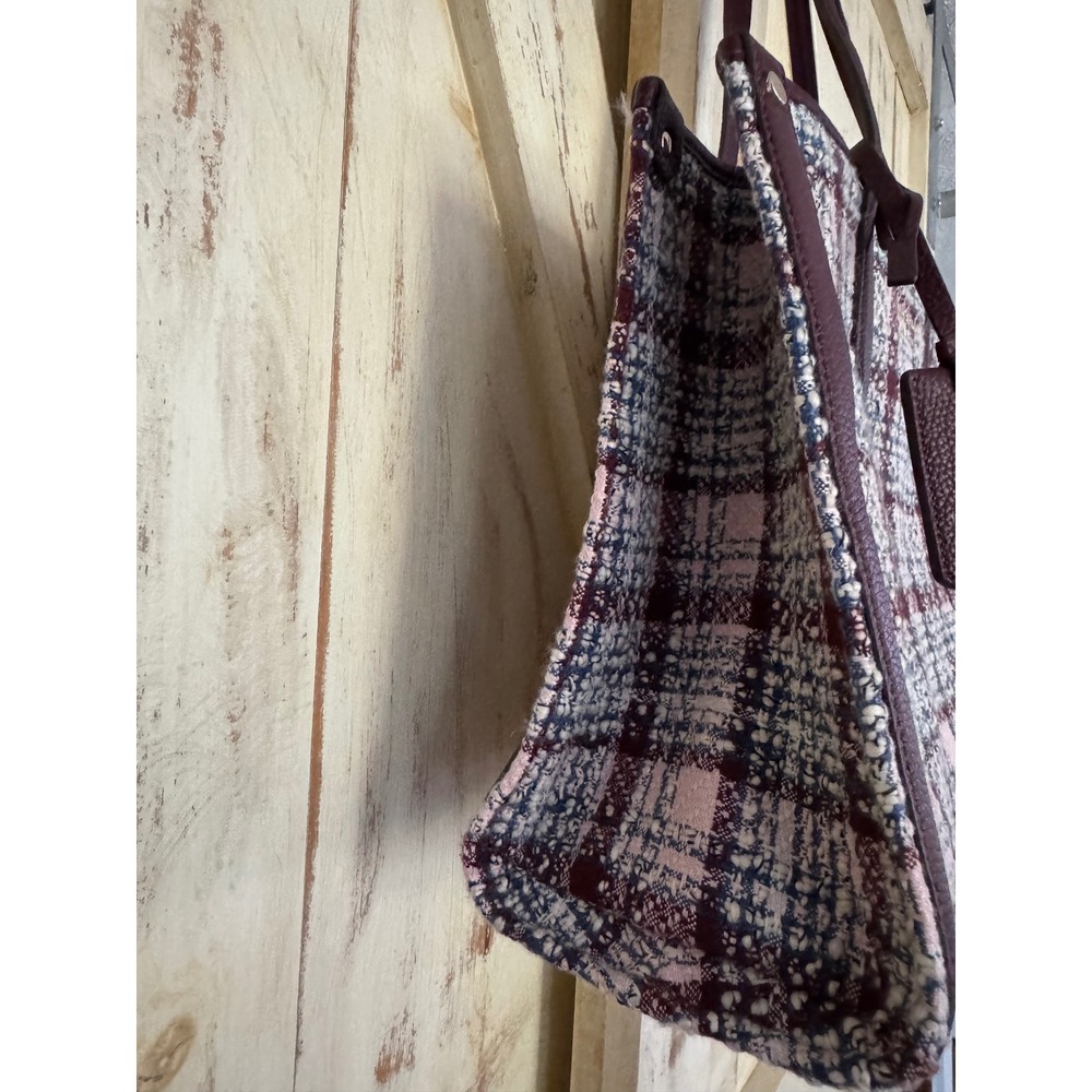 Kate Spade Plaid Burgundy Blue White Tweed Tote Shoulder Bag NWOT - Picture 9 of 16